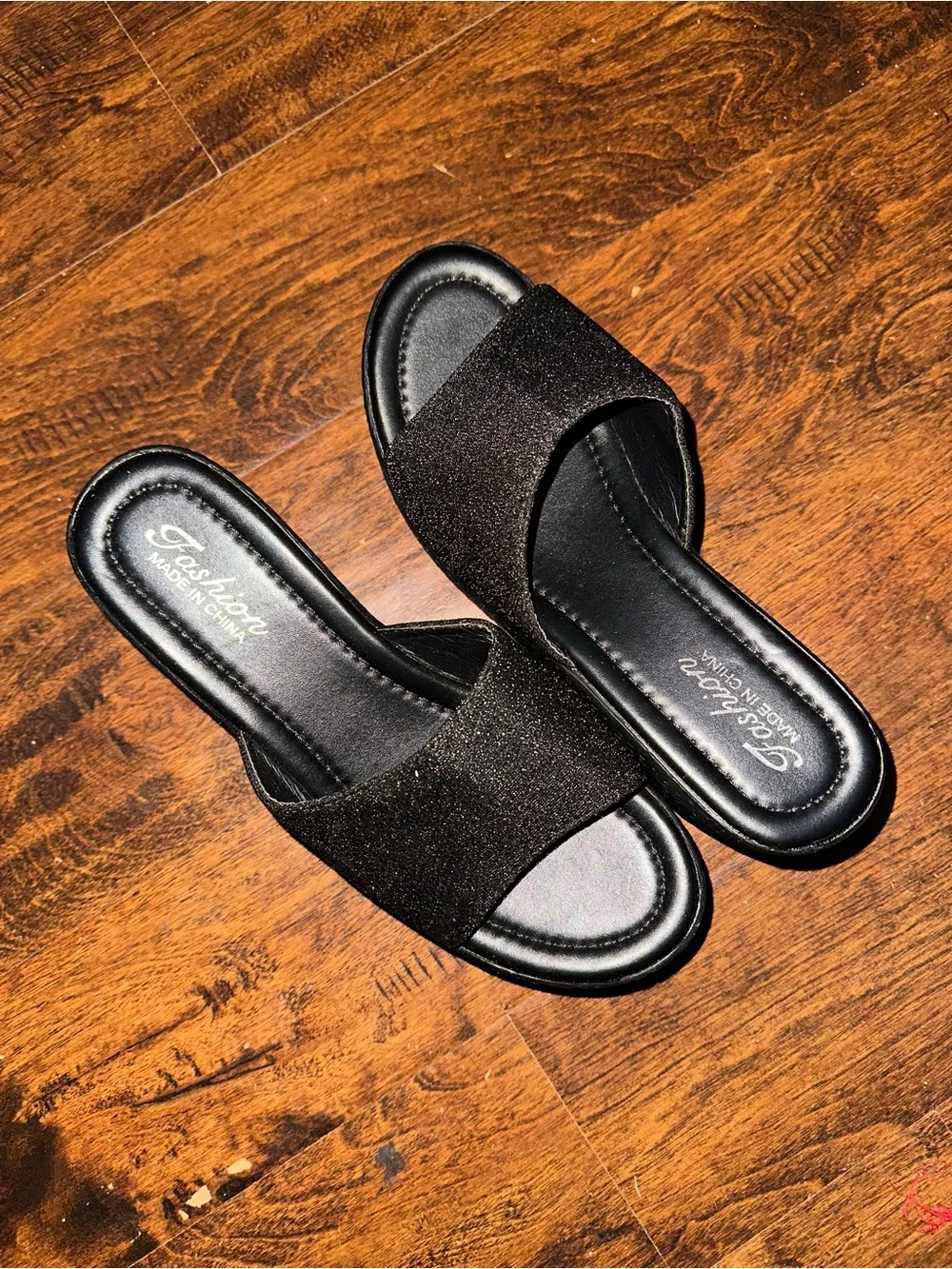 Women's Black Platform Slide Sandals with Textured Sole